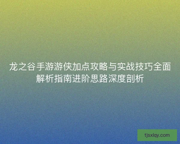 龙之谷手游游侠加点攻略与实战技巧全面解析指南进阶思路深度剖析